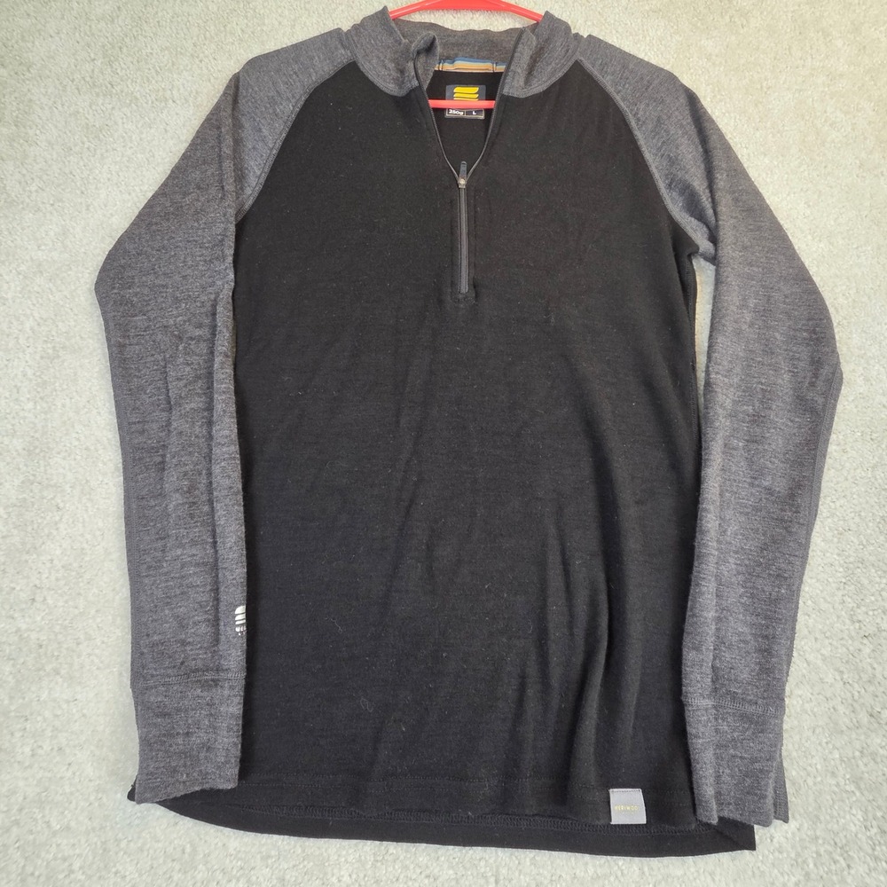 Meriwool Womens 250g Merino Wool Quarter Zip Base Layer Top Black Grey Large